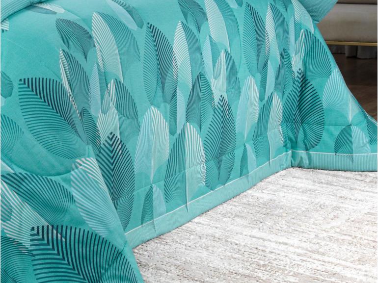 Enxoval Queen com Edredom 5 peas 150 fios - Organi Turquesa - Dui Design