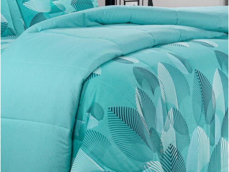 Enxoval Queen com Edredom 5 peas 150 fios - Organi Turquesa - Dui Design