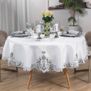 Toalha de Mesa com Bordado Richelieu Redonda 175cm - Orion Natural - Dui Design