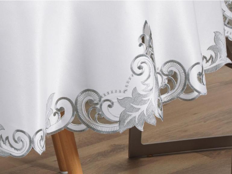Toalha de Mesa com Bordado Richelieu Redonda 175cm - Orion Natural - Dui Design