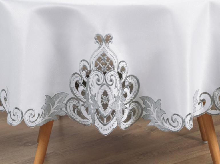 Toalha de Mesa com Bordado Richelieu Redonda 175cm - Orion Natural - Dui Design