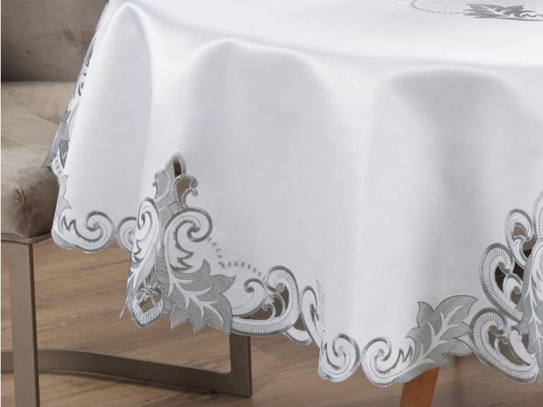 Toalha de Mesa com Bordado Richelieu Redonda 175cm - Orion Natural - Dui Design