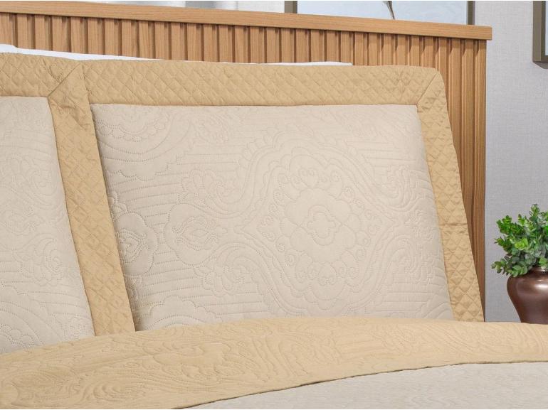 Kit: 1 Cobre-leito Solteiro Bouti de Microfibra Ultrasonic + 1 Porta-travesseiro - Ornare Creme - Dui Design