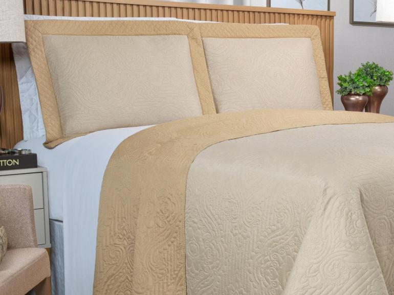 Kit: 1 Cobre-leito Solteiro Bouti de Microfibra Ultrasonic + 1 Porta-travesseiro - Ornare Creme - Dui Design