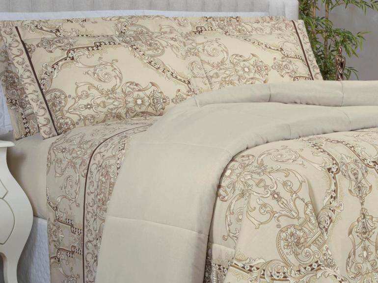 Jogo de Cama Casal 150 fios - Ornato Bege - Dui Design