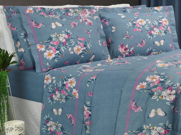 Jogo de Cama Casal 150 fios - Orvalho Azul - Dui Design