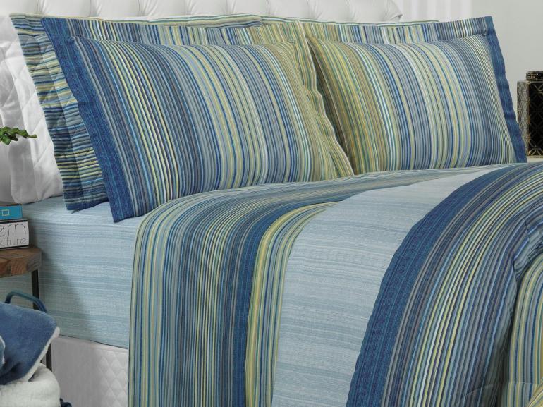 Jogo de Cama Casal Percal 180 fios - Tokyo Indigo - Dui Design