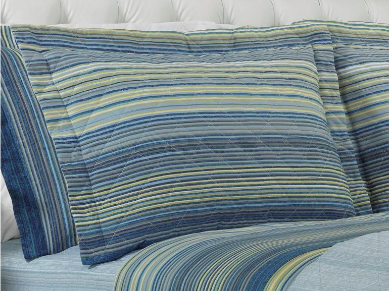 Kit: 1 Cobre-leito Solteiro + 1 Porta-travesseiro Percal 180 fios - Tokyo Indigo - Dui Design