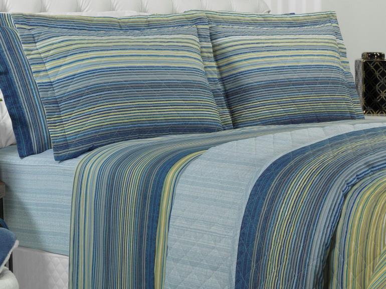 Kit: 1 Cobre-leito Solteiro + 1 Porta-travesseiro Percal 180 fios - Tokyo Indigo - Dui Design