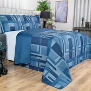 Kit: 1 Cobre-leito King Bouti de Microfibra Ultrasonic Estampada + 2 Porta-travesseiros - Oslo Indigo - Dui Design