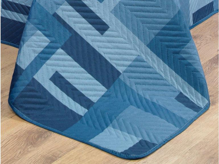 Kit: 1 Cobre-leito King Bouti de Microfibra Ultrasonic Estampada + 2 Porta-travesseiros - Oslo Indigo - Dui Design