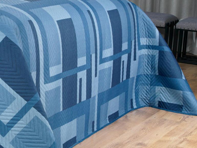 Kit: 1 Cobre-leito King Bouti de Microfibra Ultrasonic Estampada + 2 Porta-travesseiros - Oslo Indigo - Dui Design