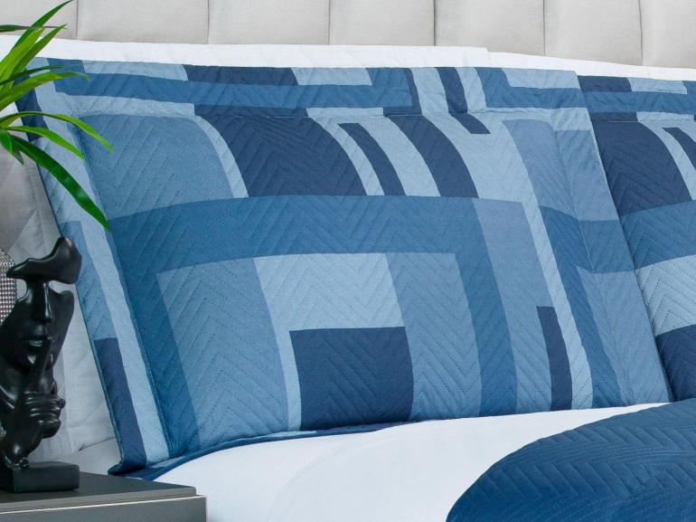 Kit: 1 Cobre-leito King Bouti de Microfibra Ultrasonic Estampada + 2 Porta-travesseiros - Oslo Indigo - Dui Design