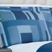 Kit: 1 Cobre-leito King Bouti de Microfibra Ultrasonic Estampada + 2 Porta-travesseiros - Oslo Indigo - Dui Design