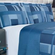 Kit: 1 Cobre-leito King Bouti de Microfibra Ultrasonic Estampada + 2 Porta-travesseiros - Oslo Indigo - Dui Design