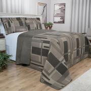 Kit: 1 Cobre-leito King Bouti de Microfibra Ultrasonic Estampada + 2 Porta-travesseiros - Oslo Taupe - Dui Design