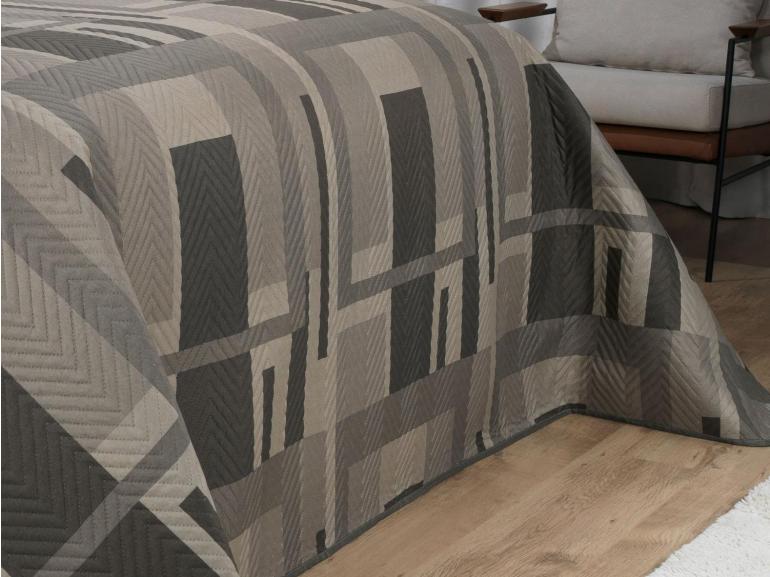 Kit: 1 Cobre-leito King Bouti de Microfibra Ultrasonic Estampada + 2 Porta-travesseiros - Oslo Taupe - Dui Design