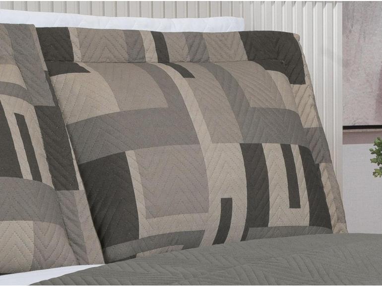 Kit: 1 Cobre-leito King Bouti de Microfibra Ultrasonic Estampada + 2 Porta-travesseiros - Oslo Taupe - Dui Design