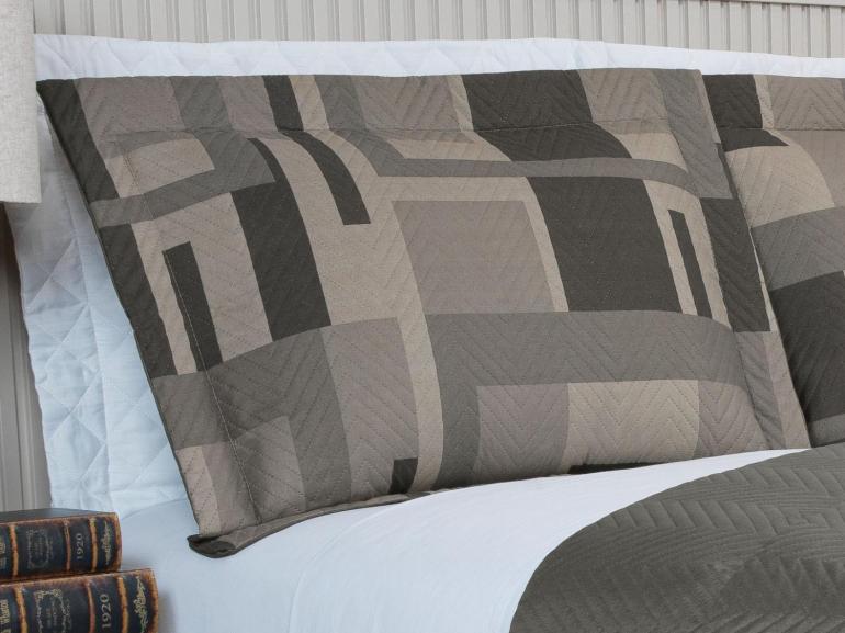 Kit: 1 Cobre-leito King Bouti de Microfibra Ultrasonic Estampada + 2 Porta-travesseiros - Oslo Taupe - Dui Design