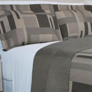 Kit: 1 Cobre-leito King Bouti de Microfibra Ultrasonic Estampada + 2 Porta-travesseiros - Oslo Taupe - Dui Design