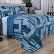 Kit: 1 Cobre-leito King Bouti de Microfibra Ultrasonic Estampada + 2 Porta-travesseiros - Oslo Indigo - Dui Design