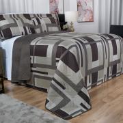 Kit: 1 Cobre-leito Queen Bouti de Microfibra Ultrasonic Estampada + 2 Porta-travesseiros - Oslo Taupe - Dui Design