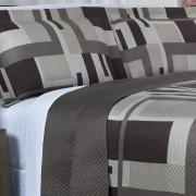 Kit: 1 Cobre-leito Queen Bouti de Microfibra Ultrasonic Estampada + 2 Porta-travesseiros - Oslo Taupe - Dui Design