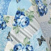 Kit: 1 Cobre-leito Queen Bouti de Microfibra Ultrasonic Estampada + 2 Porta-travesseiros - Paloma Azul - Dui Design
