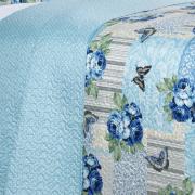 Kit: 1 Cobre-leito Queen Bouti de Microfibra Ultrasonic Estampada + 2 Porta-travesseiros - Paloma Azul - Dui Design