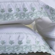Kit: 1 Capa para Edredom Casal + 2 Fronhas Percal 200 fios 100% Algodo com Bordado Ingls - Paloma Verde - Dui Design