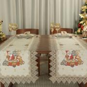 Trilho de Mesa Natal de Linho com Bordado Richelieu 45x170cm Avulso - Papai Noel Bege - Dui Design