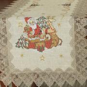 Trilho de Mesa Natal de Linho com Bordado Richelieu 45x170cm Avulso - Papai Noel Bege - Dui Design