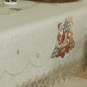 Toalha de Mesa Natal de Linho com Bordado Richelieu Retangular 8 Lugares 160x270cm - Papai Noel Bege - Dui Design