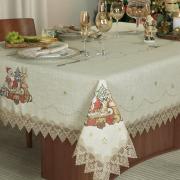 Toalha de Mesa Natal de Linho com Bordado Richelieu Quadrada 8 Lugares 220x220cm - Papai Noel Bege - Dui Design