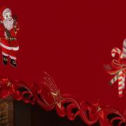 Toalha de Mesa Natal com Bordado Richelieu Retangular 6 Lugares 160x220cm - Papai Noel Vermelho - Dui Design