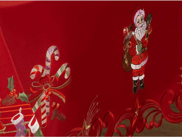 Toalha de Mesa Natal com Bordado Richelieu Retangular 6 Lugares 160x220cm - Papai Noel Vermelho - Dui Design
