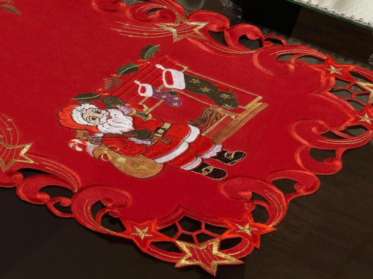 Trilho de Mesa Natal com Bordado Richelieu 40x85cm - Papai Noel Vermelho - Dui Design