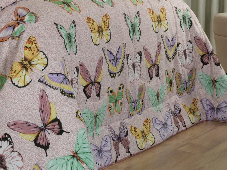 Edredom Casal 150 fios - Papillon Rosa - Dui Design