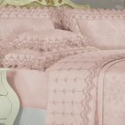 Kit: 1 Cobre-leito Solteiro + 1 porta-travesseiro Cetim de Algodo 300 fios Jacquard com Bordado Ingls - Paris Bordado Rosa Velho - Dui Design