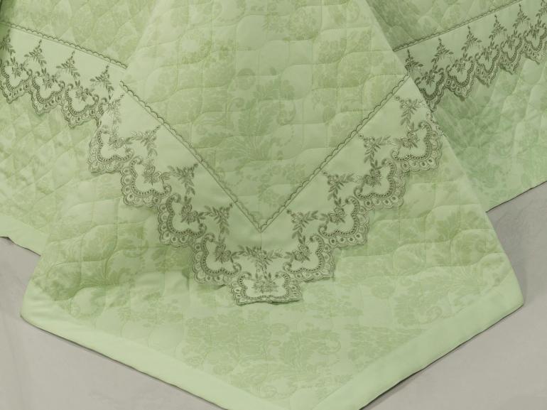 Jogo de Cama Queen Cetim de Algodo 300 fios Jacquard com Bordado Ingls - Paris Verde - Dui Design