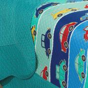 Kit: 1 Cobre-leito Solteiro Kids Bouti de Microfibra PatchWork Ultrasonic + 1 Porta-travesseiro - Parkin Azul - Dui Design