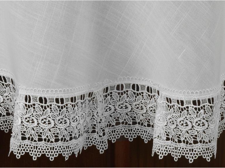 Toalha de Mesa com efeito Linho e com Bordado Guipir Redonda 180cm - Parma Branco e Branco - Dui Design
