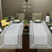 Trilho de Mesa com efeito Linho e com Bordado Guipir 45x170cm Avulso - Parma Branco e Branco - Dui Design