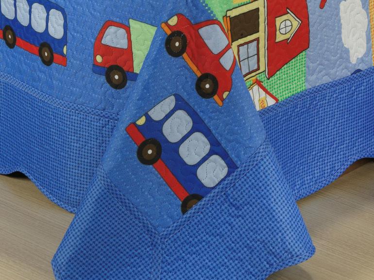 Kit: 1 Cobre-leito Solteiro Kids Bouti de Microfibra PatchWork Ultrasonic + 1 Porta-travesseiro - Passatempo Azul - Dui Design