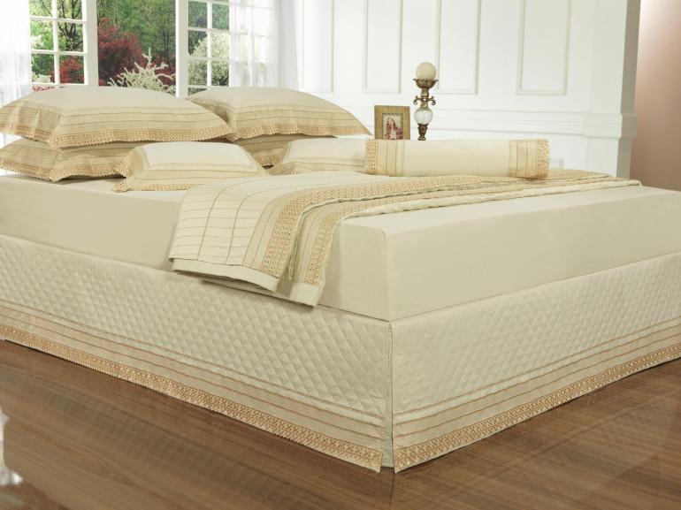 Saia para cama Box Matelassada com Bordado Inglês Casal - Passini Marfim - Dui Design