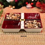 Petisqueira Natal 4 Divisórias de Cerâmica com 4,2cm de altura - Roupa Papai Noel - Dui Design