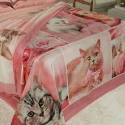 Cobertor Avulso King Flanelado com Estampa Digital 260 gramas/m² - Pink Cats - Dui Design
