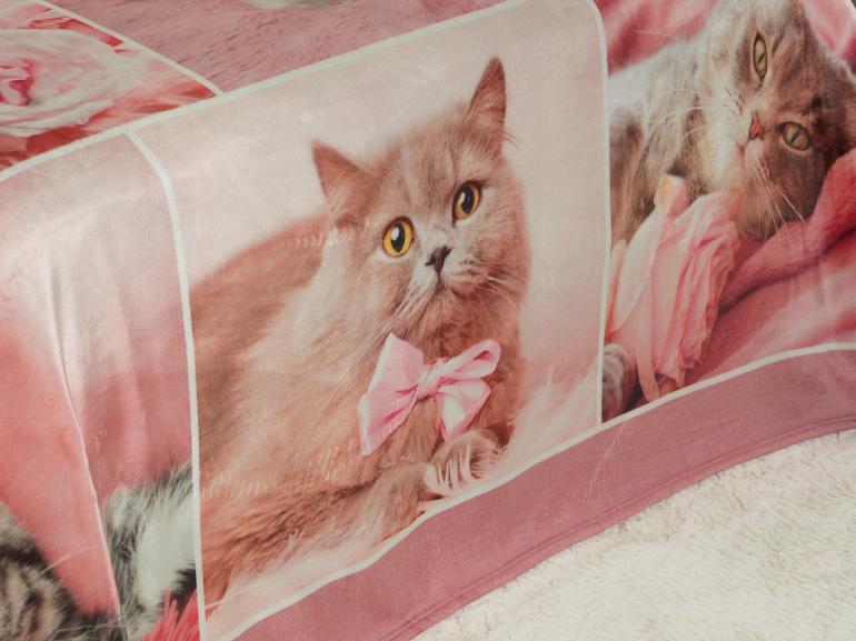 Cobertor Avulso Casal Flanelado com Estampa Digital 260 gramas/m² - Pink Cats - Dui Design