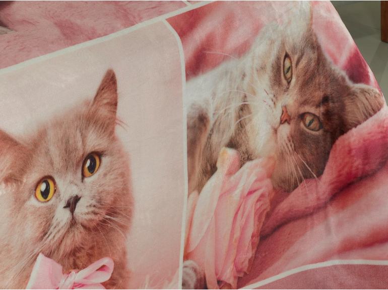 Cobertor Avulso Casal Flanelado com Estampa Digital 260 gramas/m² - Pink Cats - Dui Design