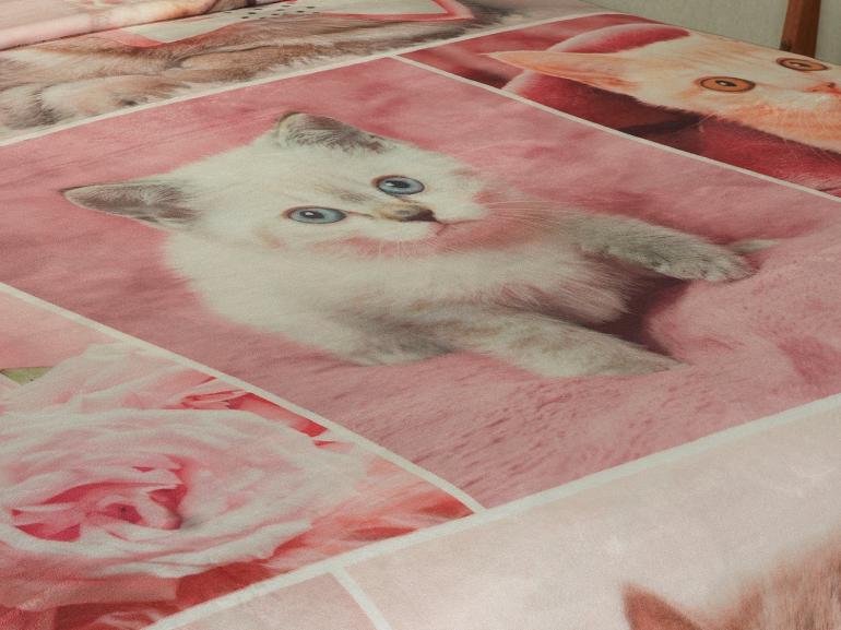Cobertor Avulso Queen Flanelado com Estampa Digital 260 gramas/m² - Pink Cats - Dui Design
